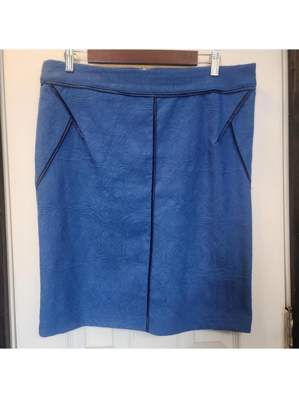 ROMY Royal Blue Floral Textured Pencil Skirt - Size Large